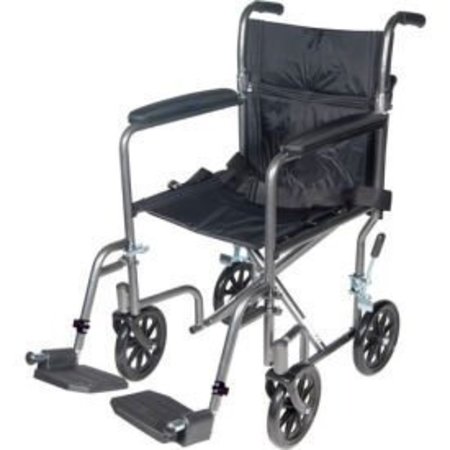 DRIVE MEDICAL Lightweight Steel Transport Wheelchair, 19"W Seat, Silver Vein Frame and Black Upholstery TR39E-SV